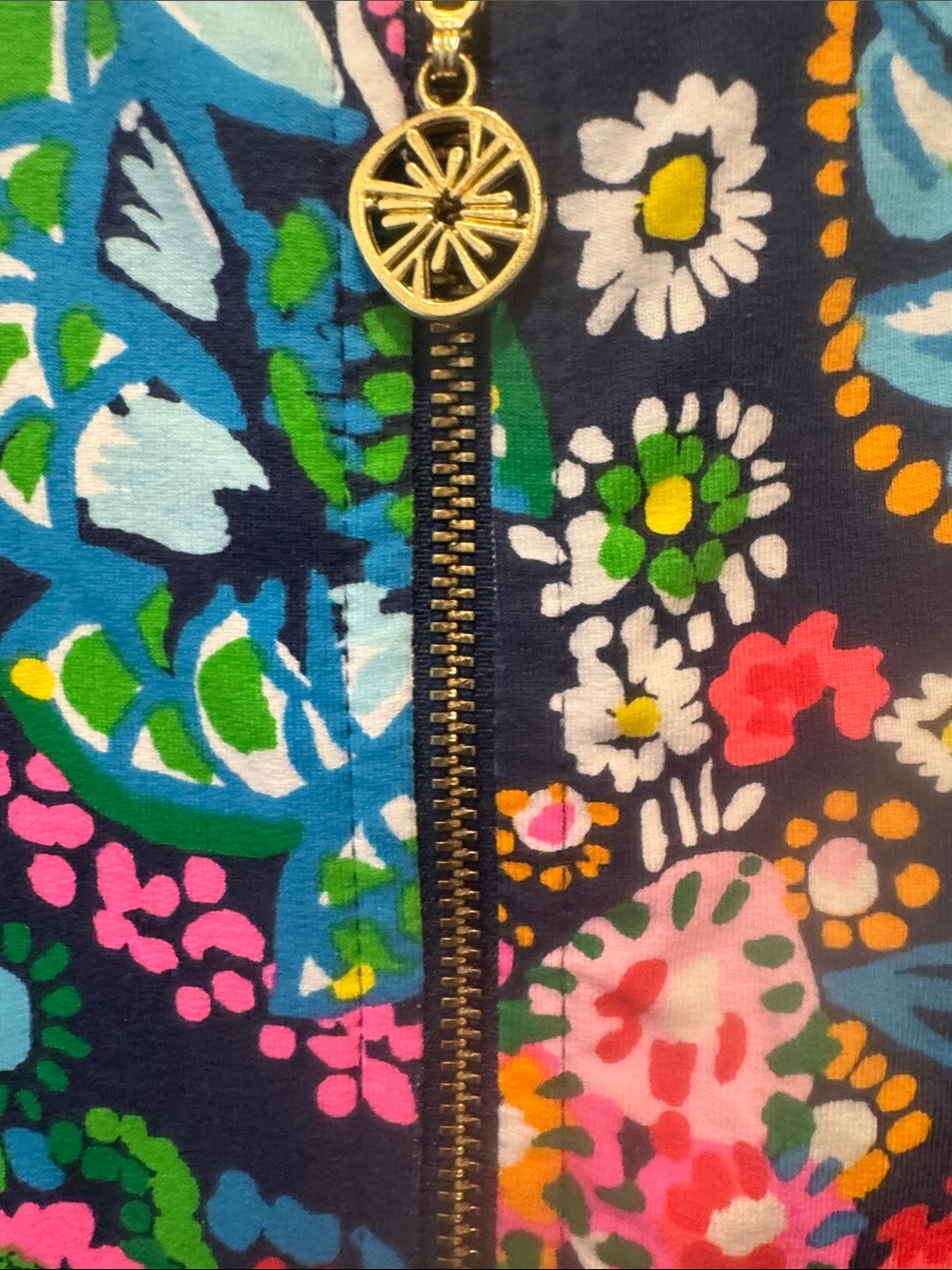 Like New Lilly Pulitzer Navy Multicolor Floral-Paisley Zip Jacket With Pockets - Picture 3 of 6